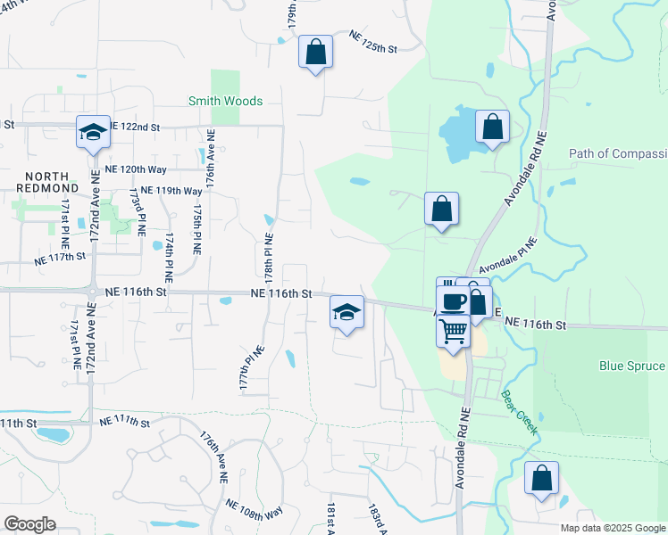 map of restaurants, bars, coffee shops, grocery stores, and more near 11688 179th Place Northeast in Redmond