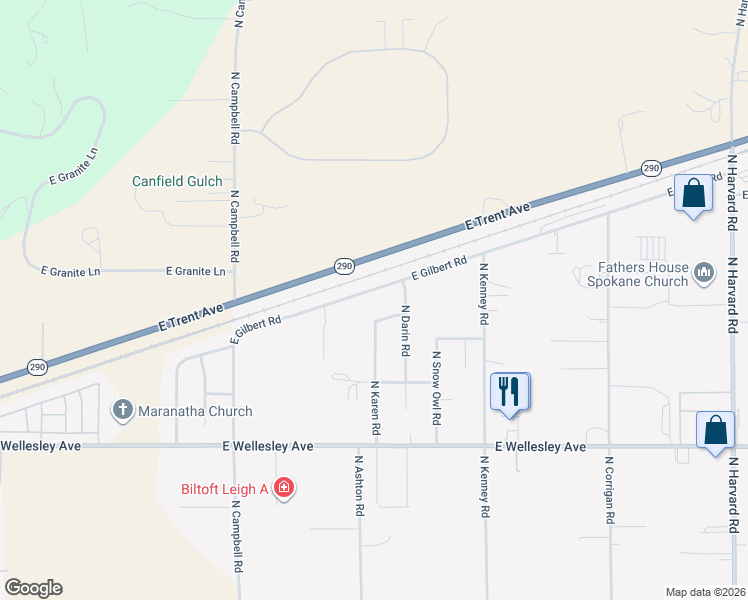 map of restaurants, bars, coffee shops, grocery stores, and more near 20706 East Gilbert Road in Otis Orchards-East Farms