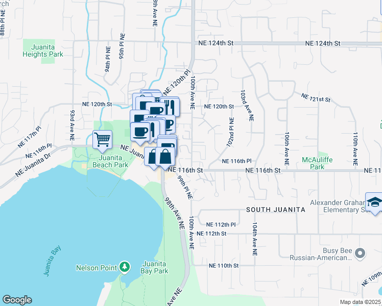 map of restaurants, bars, coffee shops, grocery stores, and more near 11611 100th Avenue Northeast in Kirkland