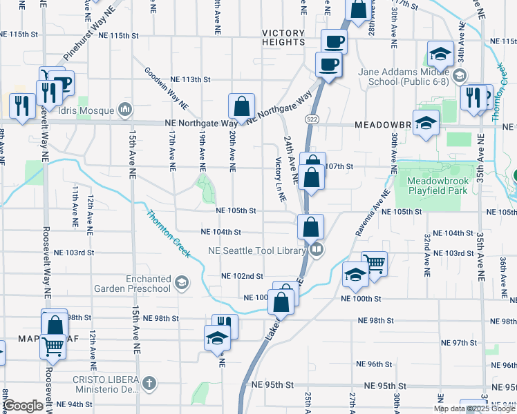 map of restaurants, bars, coffee shops, grocery stores, and more near 10420 23rd Avenue Northeast in Seattle