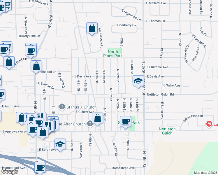 map of restaurants, bars, coffee shops, grocery stores, and more near 3135 North 11th Street in Coeur d'Alene