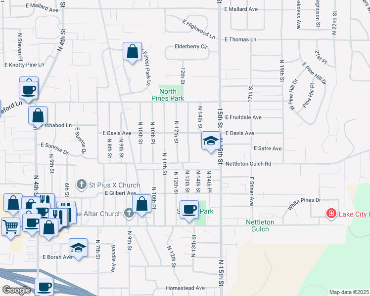 map of restaurants, bars, coffee shops, grocery stores, and more near 3194 North 13th Street in Coeur d'Alene