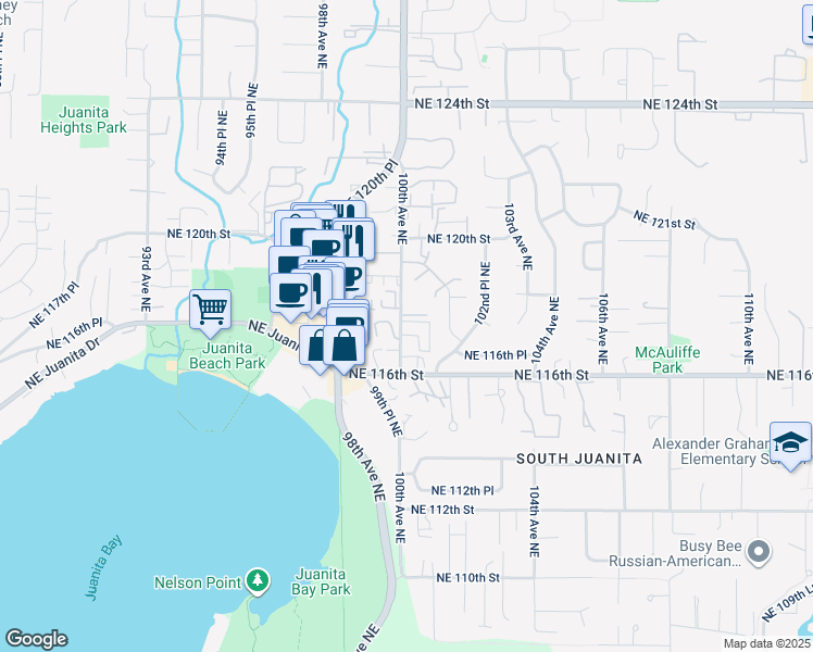map of restaurants, bars, coffee shops, grocery stores, and more near 11801 100th Avenue Northeast in Kirkland