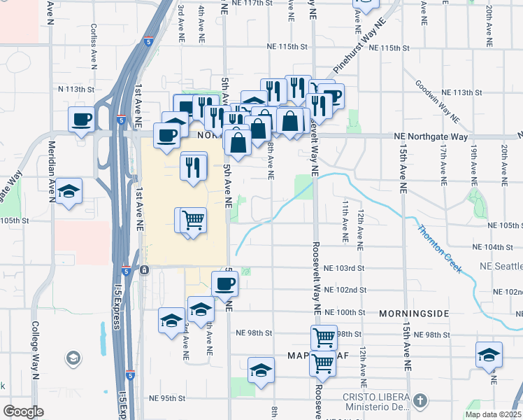 map of restaurants, bars, coffee shops, grocery stores, and more near 10501 8th Avenue Northeast in Seattle
