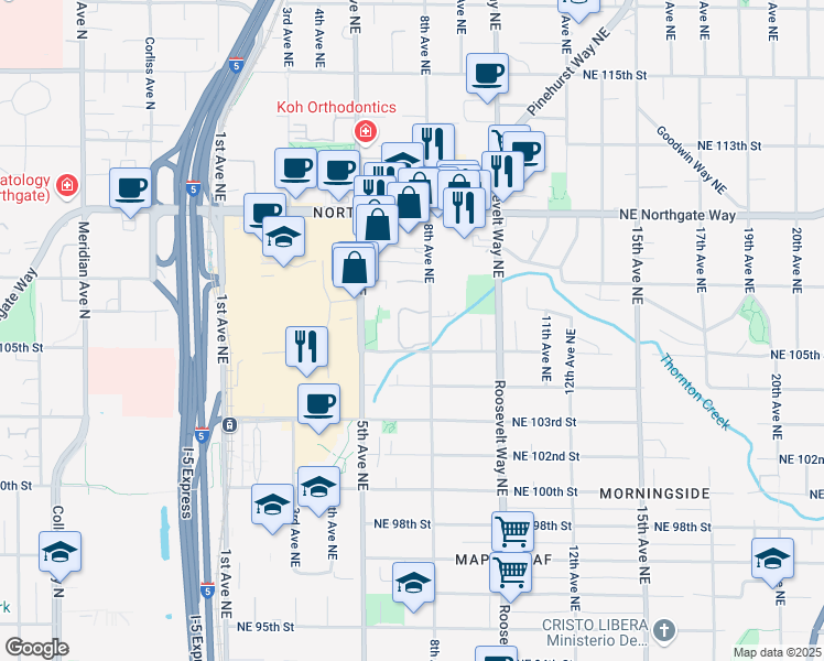 map of restaurants, bars, coffee shops, grocery stores, and more near 10732 8th Avenue Northeast in Seattle