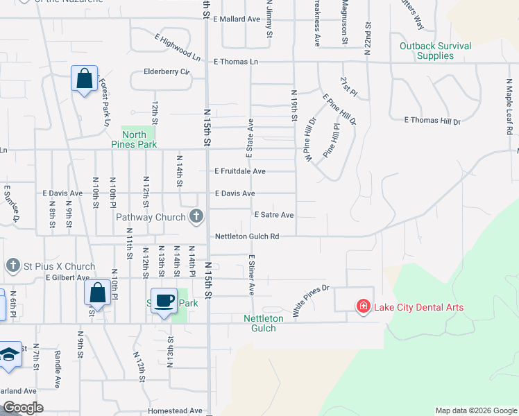 map of restaurants, bars, coffee shops, grocery stores, and more near 3119 North 18th Street in Coeur d'Alene