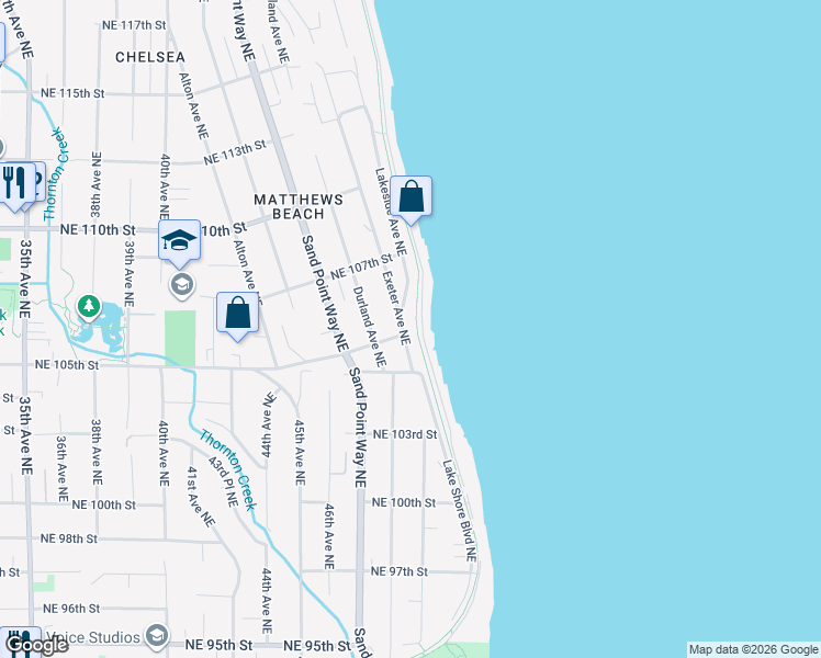 map of restaurants, bars, coffee shops, grocery stores, and more near 10604 Riviera Place Northeast in Seattle