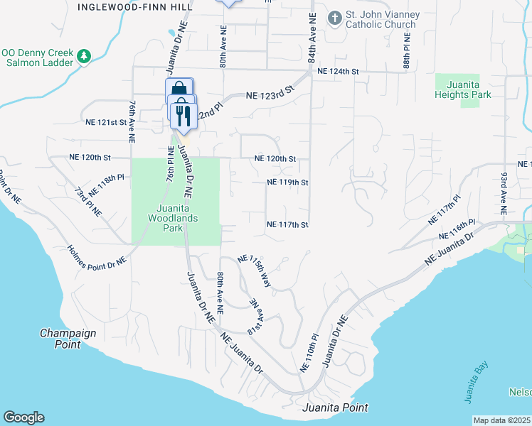 map of restaurants, bars, coffee shops, grocery stores, and more near 11726 82nd Ave NE in Kirkland