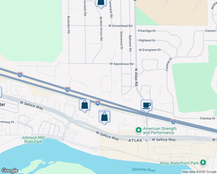 map of restaurants, bars, coffee shops, grocery stores, and more near 3107 Lodgepole Road in Coeur d'Alene