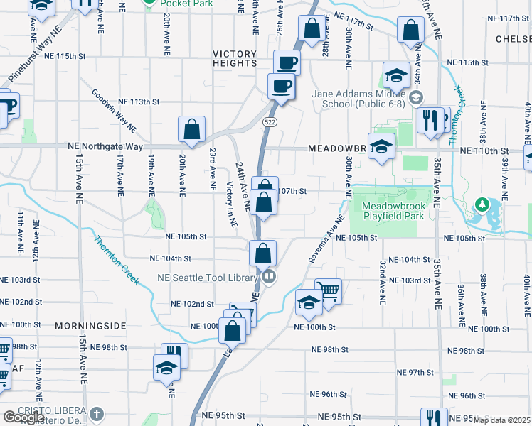 map of restaurants, bars, coffee shops, grocery stores, and more near 10522 Lake City Way Northeast in Seattle