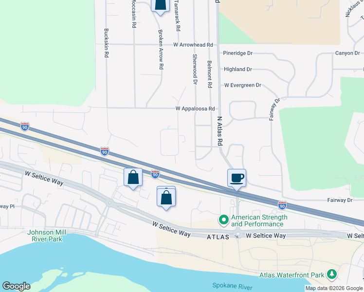 map of restaurants, bars, coffee shops, grocery stores, and more near 3107 Lodgepole Road in Coeur d'Alene