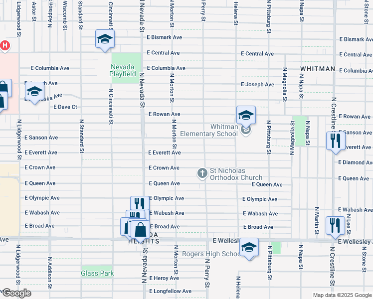 map of restaurants, bars, coffee shops, grocery stores, and more near 1219 East Everett Avenue in Spokane