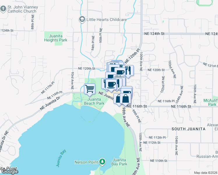 map of restaurants, bars, coffee shops, grocery stores, and more near 11801 97th Lane Northeast in Kirkland