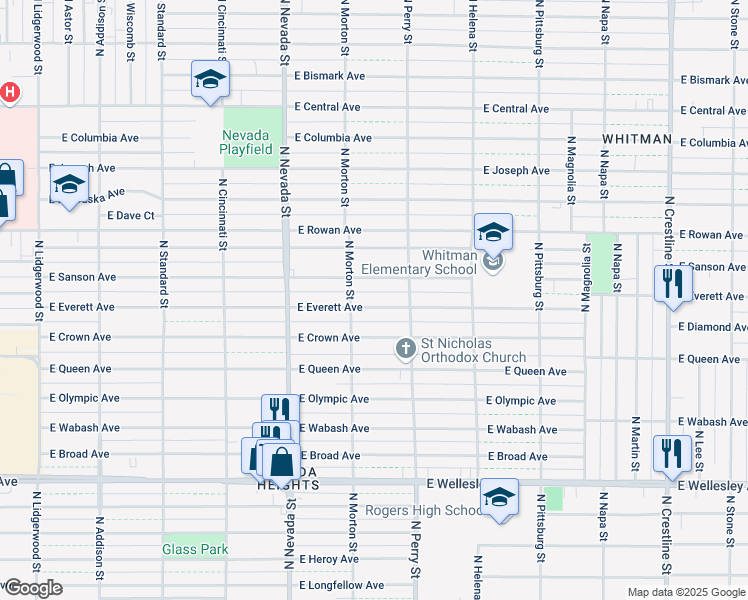 map of restaurants, bars, coffee shops, grocery stores, and more near 1219 East Everett Avenue in Spokane