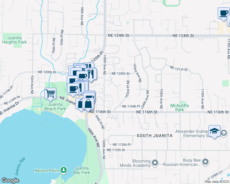 map of restaurants, bars, coffee shops, grocery stores, and more near 11807 101st Place Northeast in Kirkland