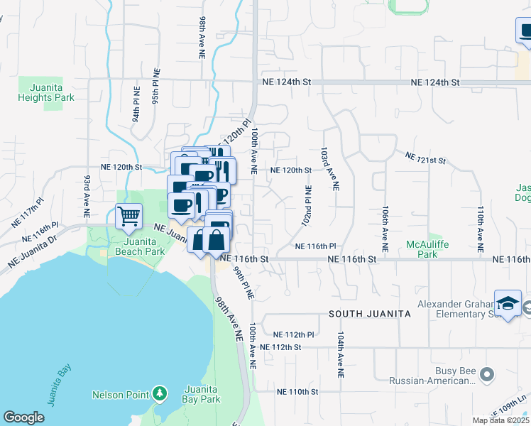 map of restaurants, bars, coffee shops, grocery stores, and more near 11807 101st Place Northeast in Kirkland