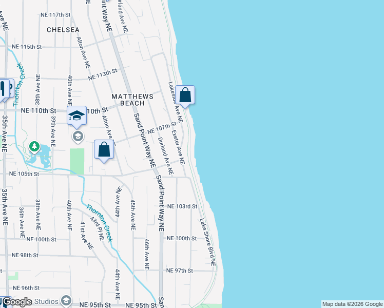 map of restaurants, bars, coffee shops, grocery stores, and more near 10604 Riviera Place Northeast in Seattle