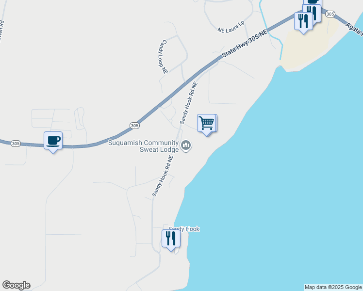 map of restaurants, bars, coffee shops, grocery stores, and more near 15810 Sandy Hook Road Northeast in Poulsbo