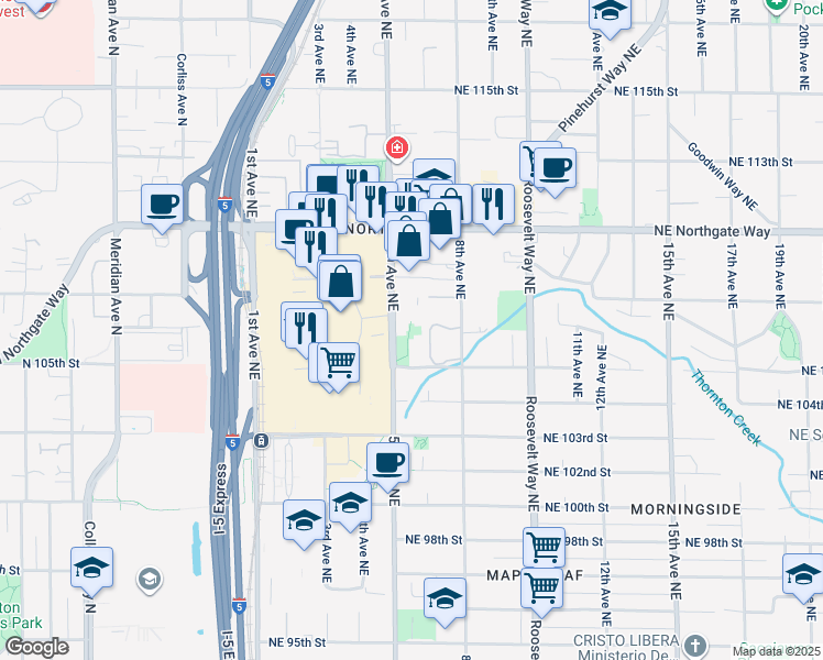 map of restaurants, bars, coffee shops, grocery stores, and more near 10528 5th Ave NE in Seattle