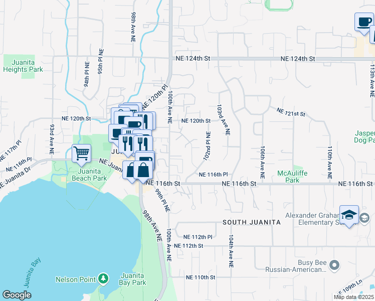 map of restaurants, bars, coffee shops, grocery stores, and more near 11807 101st Place Northeast in Kirkland