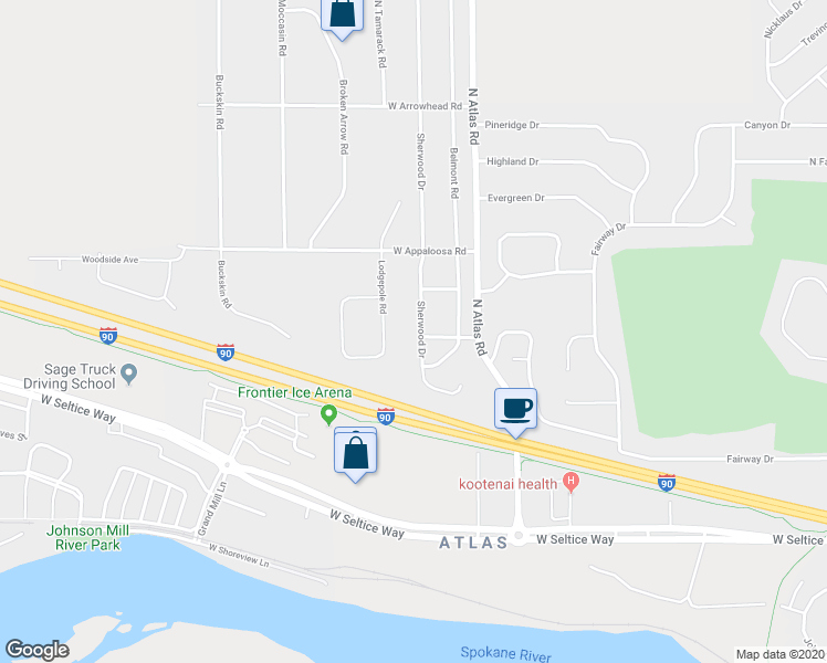map of restaurants, bars, coffee shops, grocery stores, and more near 3165 Sherwood Drive in Coeur d'Alene
