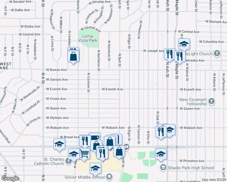 map of restaurants, bars, coffee shops, grocery stores, and more near 2217 West Everett Avenue in Spokane