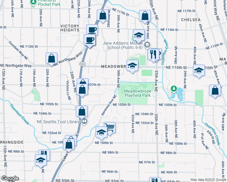 map of restaurants, bars, coffee shops, grocery stores, and more near 10559 Ravenna Avenue Northeast in Seattle