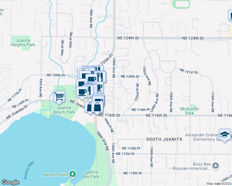map of restaurants, bars, coffee shops, grocery stores, and more near 11801 100th Avenue Northeast in Kirkland