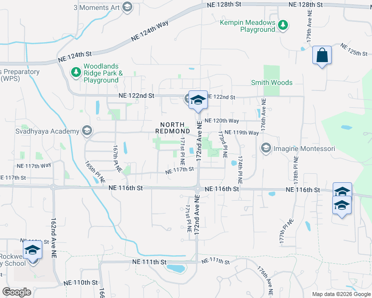 map of restaurants, bars, coffee shops, grocery stores, and more near 11732 171st Place Northeast in Redmond