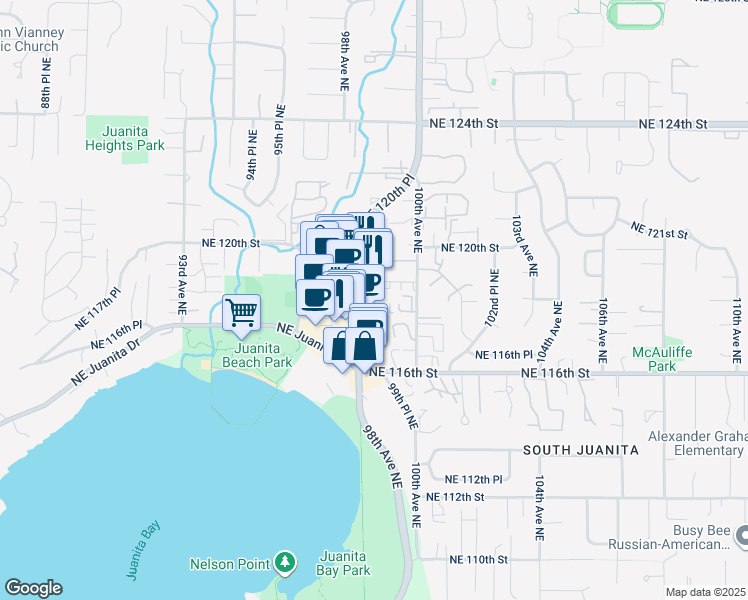 map of restaurants, bars, coffee shops, grocery stores, and more near 11702 98th Avenue Northeast in Kirkland