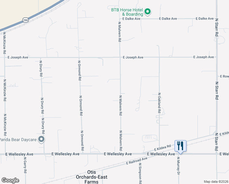 map of restaurants, bars, coffee shops, grocery stores, and more near 5410 North Malvern Road in Otis Orchards-East Farms