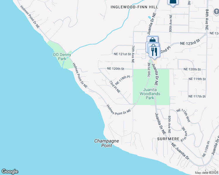 map of restaurants, bars, coffee shops, grocery stores, and more near 7231 Northeast 118th Street in Kirkland