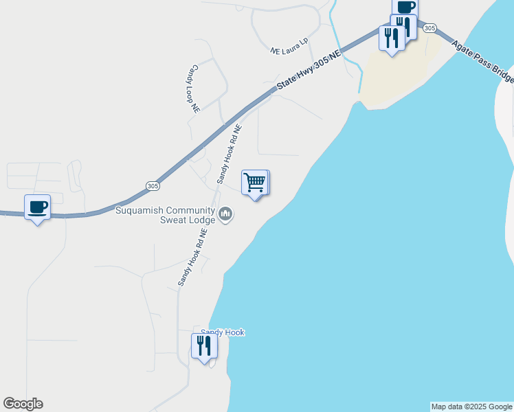 map of restaurants, bars, coffee shops, grocery stores, and more near 15838 Sandy Hook Road Northeast in Poulsbo