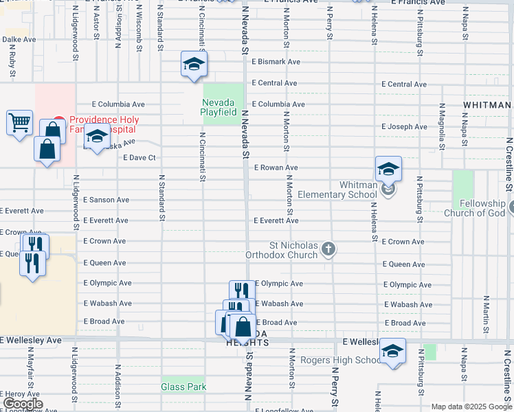 map of restaurants, bars, coffee shops, grocery stores, and more near 1011 East Everett Avenue in Spokane