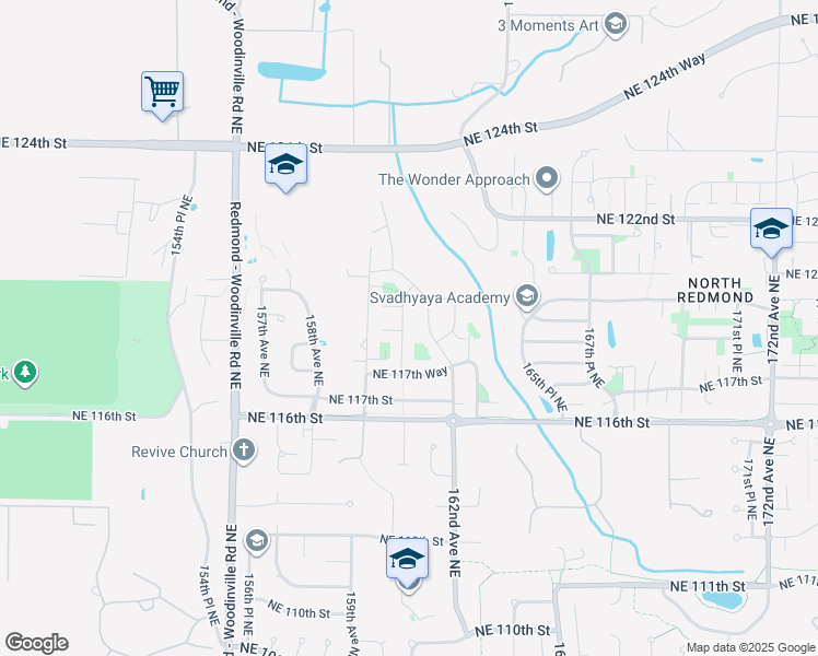 map of restaurants, bars, coffee shops, grocery stores, and more near 11847 160th Avenue Northeast in Redmond