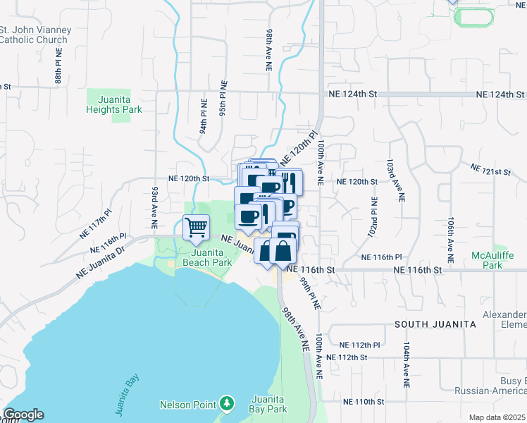 map of restaurants, bars, coffee shops, grocery stores, and more near in Kirkland