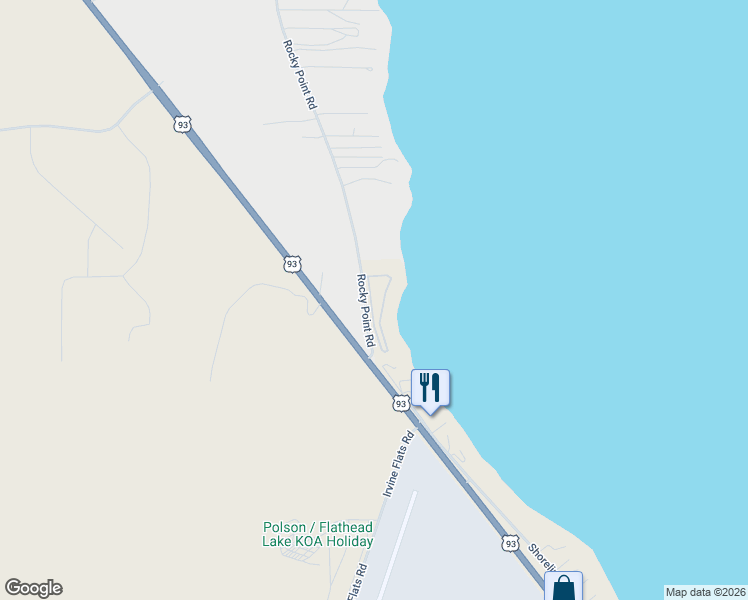 map of restaurants, bars, coffee shops, grocery stores, and more near 100 Rocky Point Road in Polson