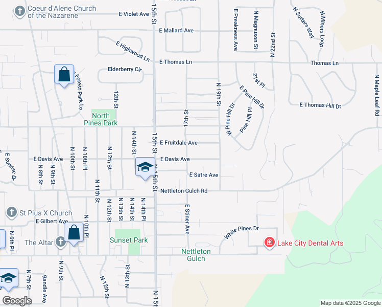 map of restaurants, bars, coffee shops, grocery stores, and more near 3208 North 17th Street in Coeur d'Alene