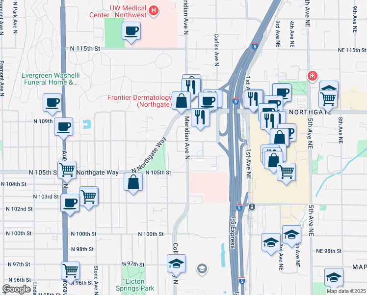 map of restaurants, bars, coffee shops, grocery stores, and more near in Seattle