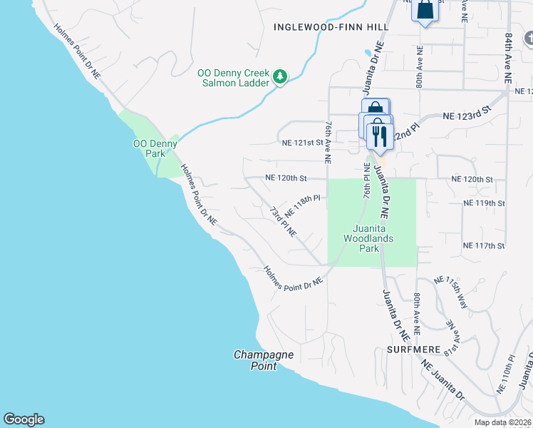 map of restaurants, bars, coffee shops, grocery stores, and more near 7223 Northeast 118th Court in Kirkland