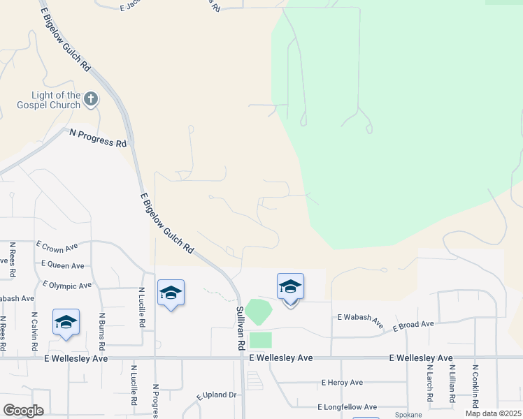 map of restaurants, bars, coffee shops, grocery stores, and more near 5311 Sullivan Road in Spokane