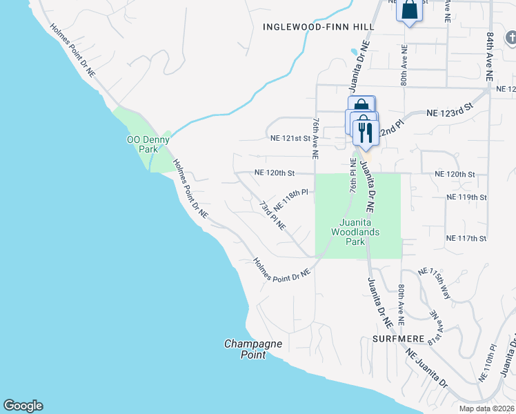 map of restaurants, bars, coffee shops, grocery stores, and more near 7231 Northeast 118th Street in Kirkland