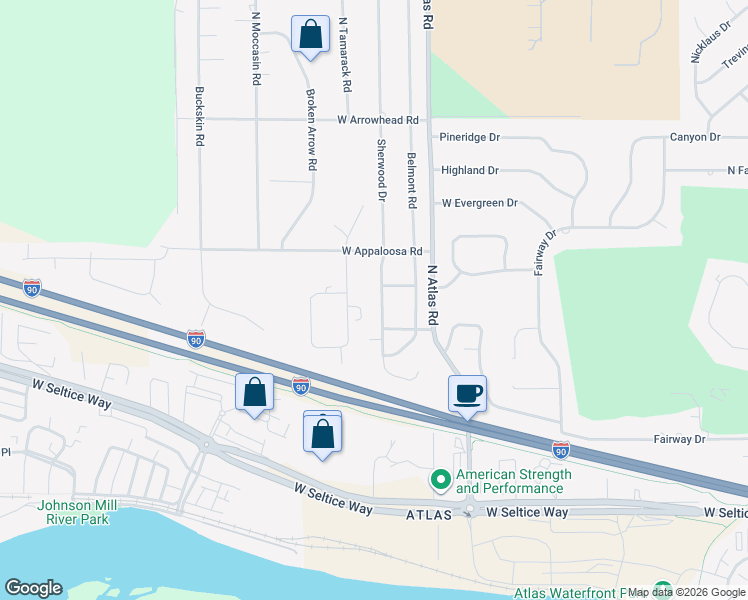 map of restaurants, bars, coffee shops, grocery stores, and more near 3165 Sherwood Drive in Coeur d'Alene