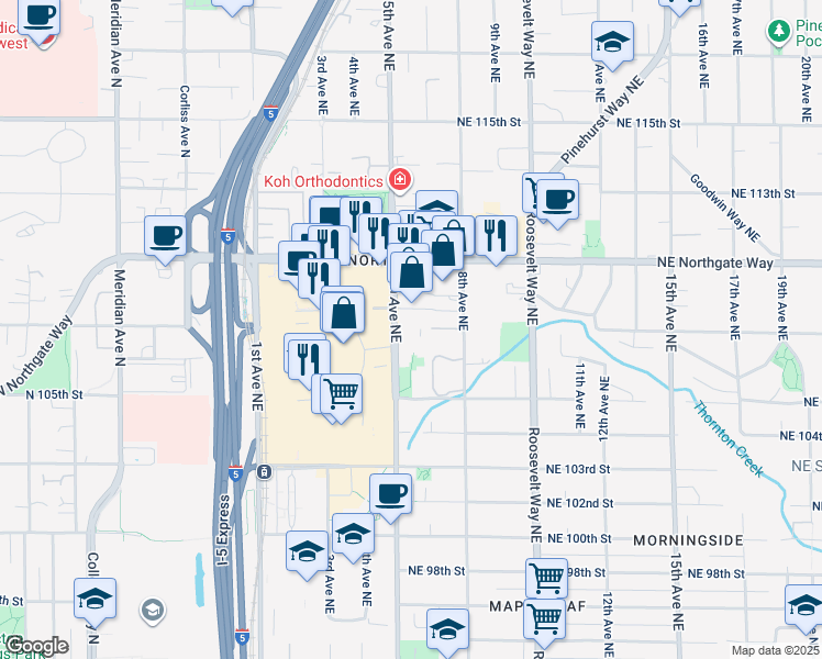 map of restaurants, bars, coffee shops, grocery stores, and more near 10528 5th Avenue Northeast in Seattle