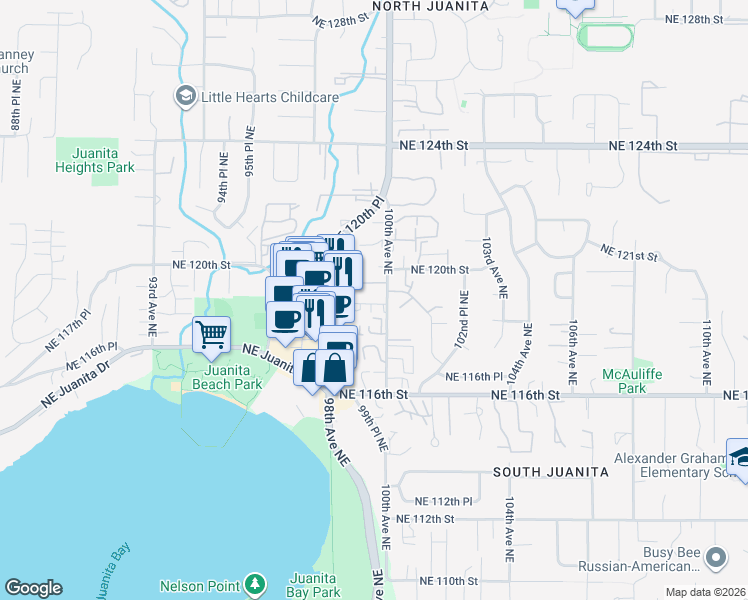 map of restaurants, bars, coffee shops, grocery stores, and more near 9920 Northeast 119th Street in Kirkland