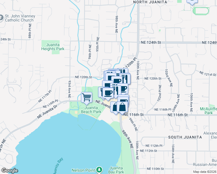 map of restaurants, bars, coffee shops, grocery stores, and more near 9702 Northeast 120th Place in Kirkland