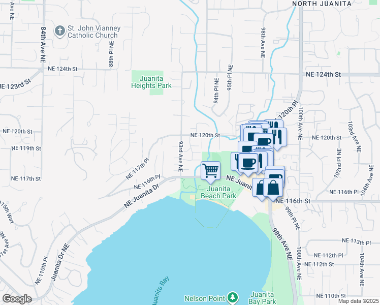 map of restaurants, bars, coffee shops, grocery stores, and more near 9333 Northeast 120th Street in Kirkland