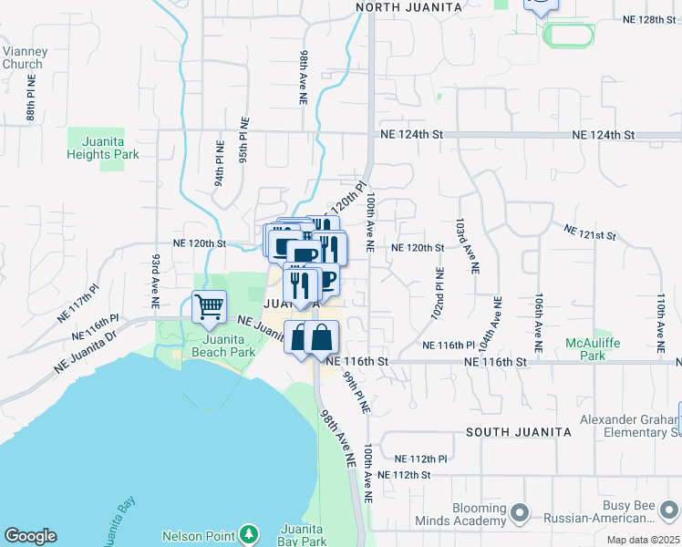 map of restaurants, bars, coffee shops, grocery stores, and more near 9910 Northeast 119th Street in Kirkland
