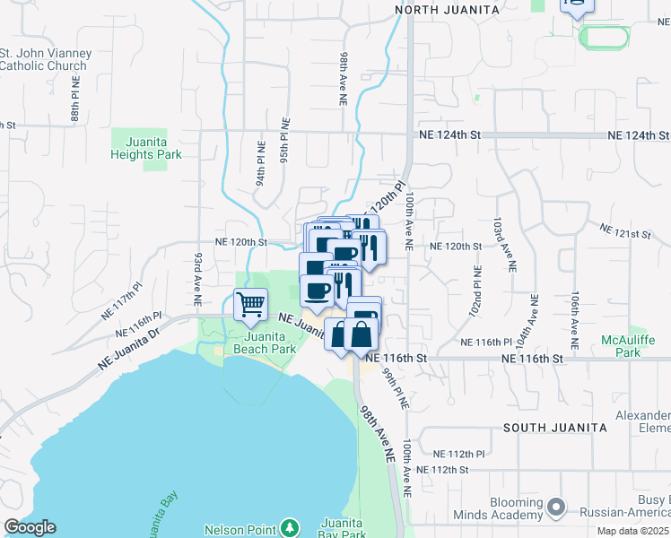map of restaurants, bars, coffee shops, grocery stores, and more near 9762 Northeast 119th Way in Kirkland