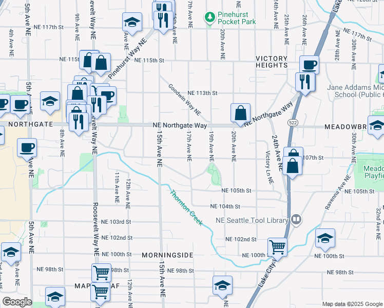map of restaurants, bars, coffee shops, grocery stores, and more near 10725 17th Avenue Northeast in Seattle